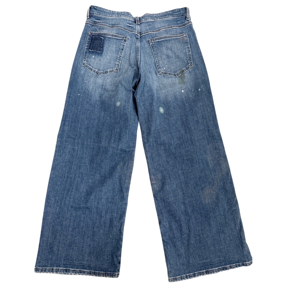 Pilcro Anthropologie Low Rise Wide Leg Distressed Jeans Med Blue Size 30 - Picture 9 of 11